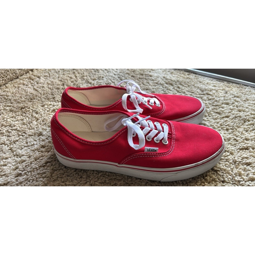 Vans Authentic Duck Canvas Poppy Ember Red Mens Lace Up Sneakers Size 9.5